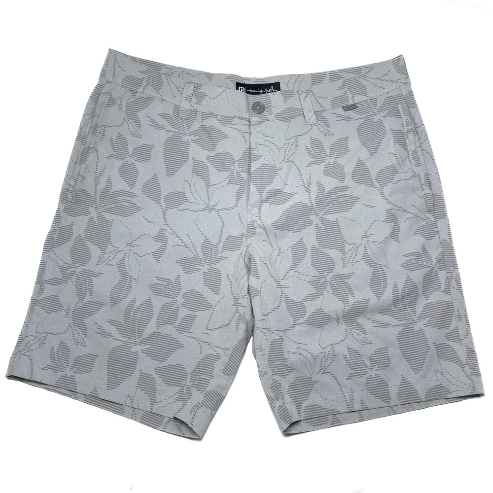 TravisMathew Mens Golf Shorts Floral Print‎ Light Gray Sz 34 Stretch Performance